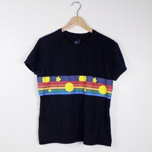 upcycled handmade celestial rainbow striped tee